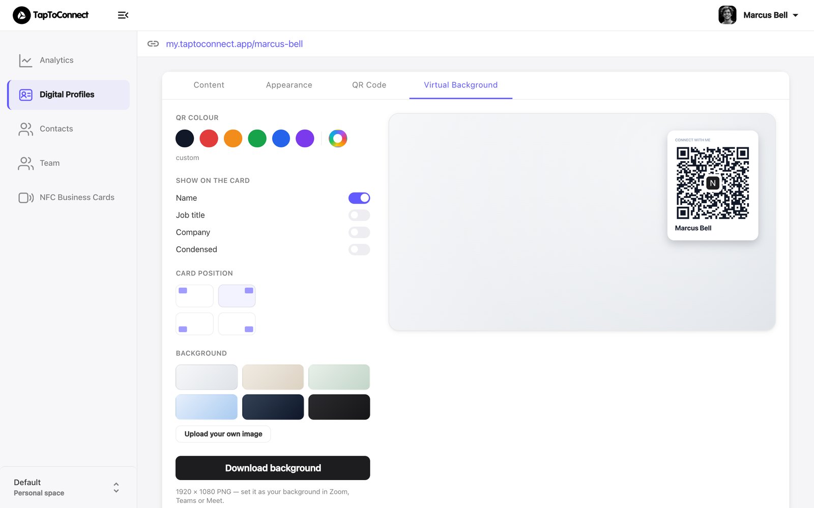 The Virtual Background tab