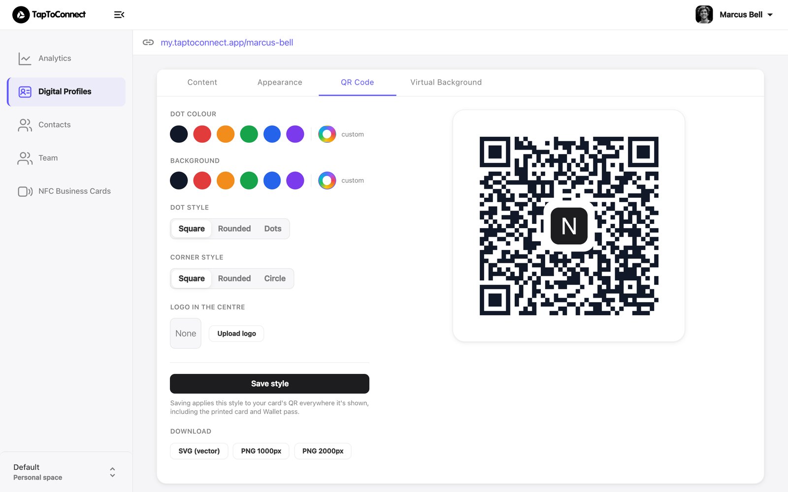 The QR Code tab